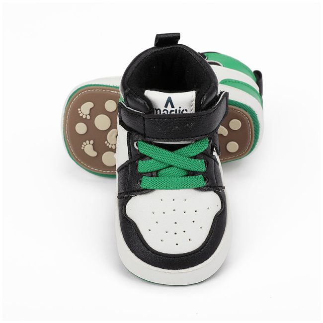 Adidasi albi cu negru si verde, inalti pentru bebelusi MD9812-6-sa3