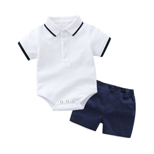 Costumas cu body alb tip polo pentru baietei AM202303303-R1