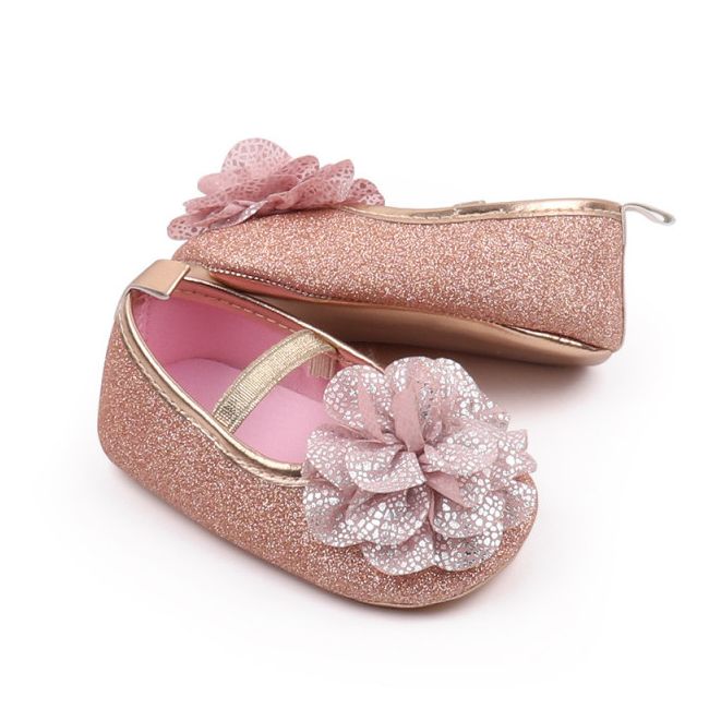Pantofiori aurii cu floricica roz pudra LIBHX3104-2-p24