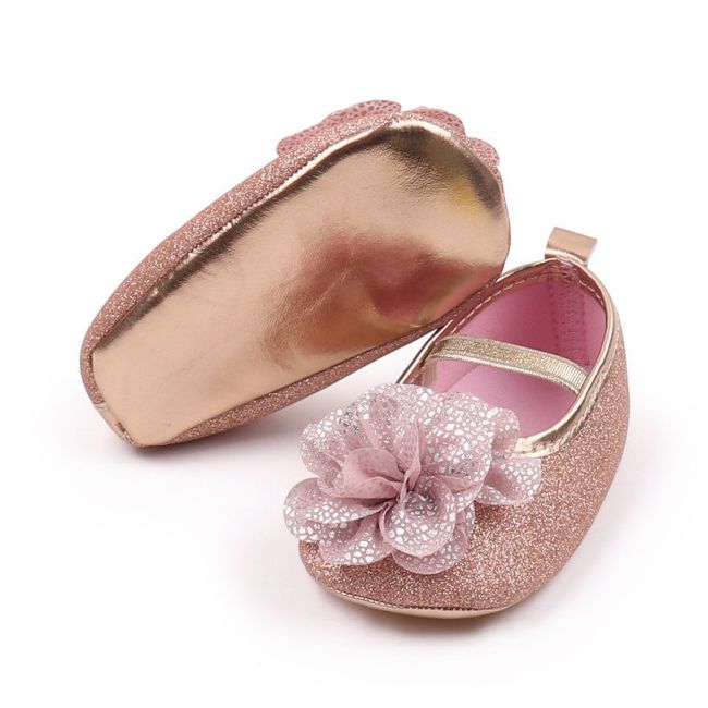 Pantofiori aurii cu floricica roz pudra LIBHX3104-2-p24