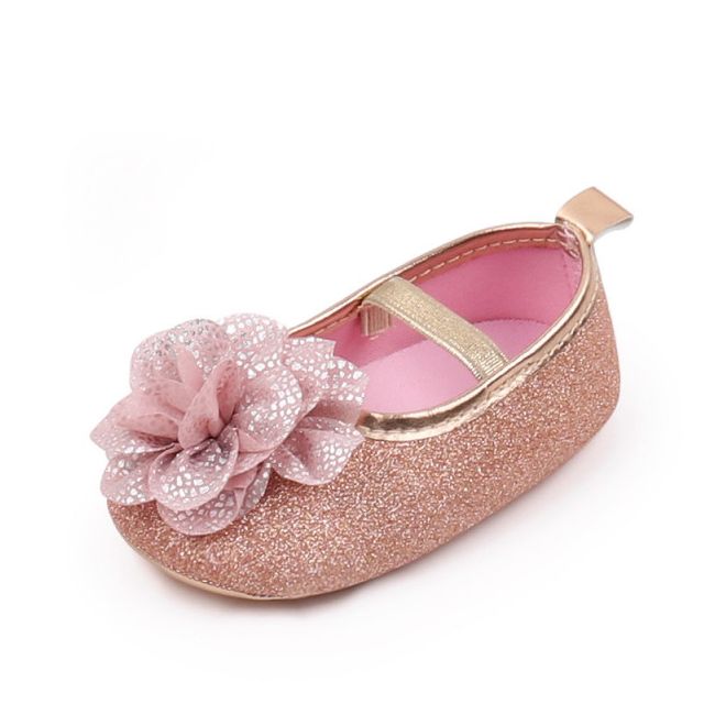 Pantofiori aurii cu floricica roz pudra LIBHX3104-2-p24