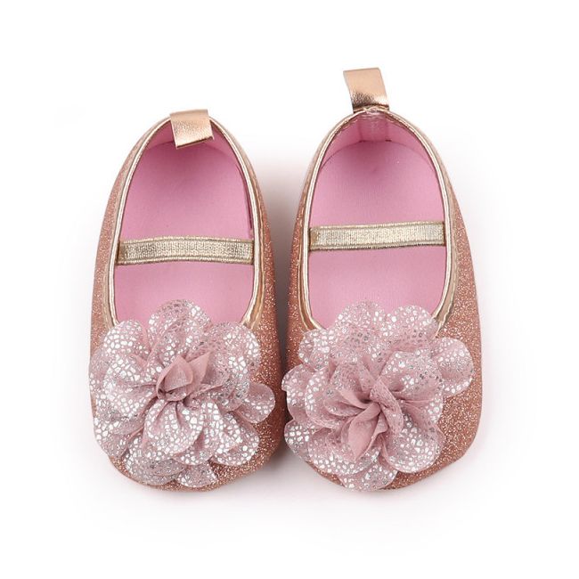 Pantofiori aurii cu floricica roz pudra LIBHX3104-2-p24