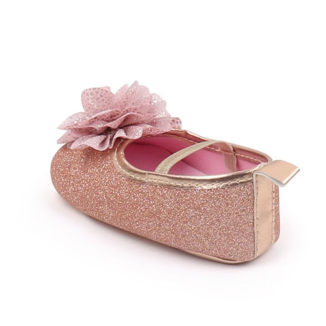 Pantofiori aurii cu floricica roz pudra LIBHX3104-2-p24