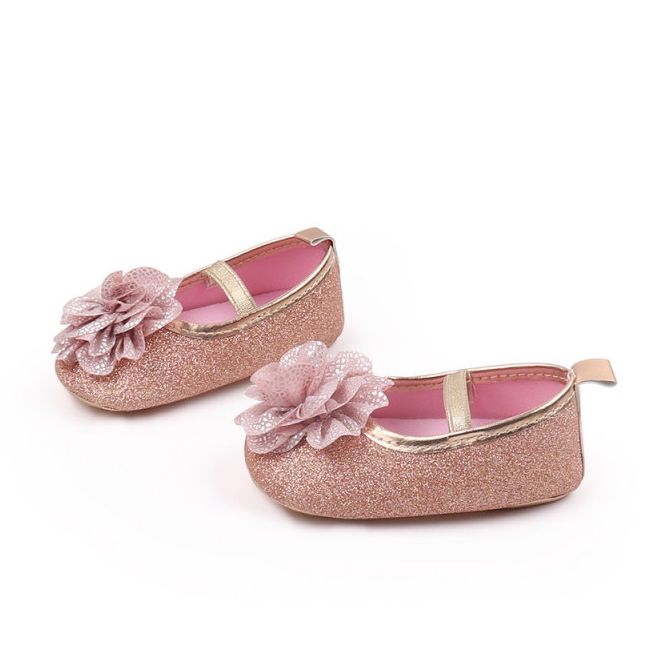 Pantofiori aurii cu floricica roz pudra LIBHX3104-2-p24