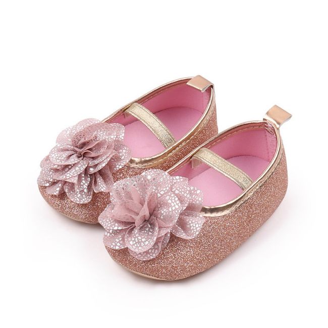 Pantofiori aurii cu floricica roz pudra LIBHX3104-2-p24