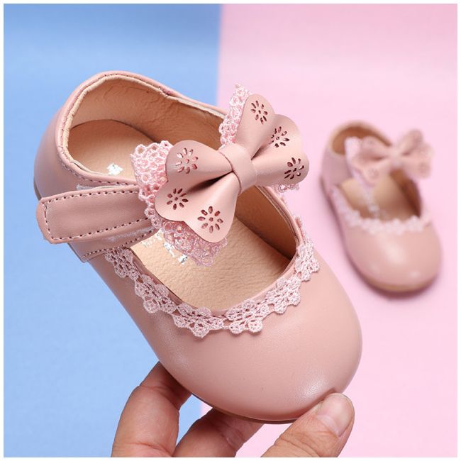 Pantofiori roz pudra cu fundita si danteluta MDBA11-3-p24