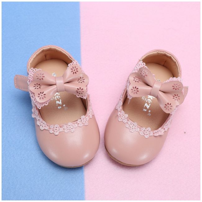 Pantofiori roz pudra cu fundita si danteluta MDBA11-3-p24