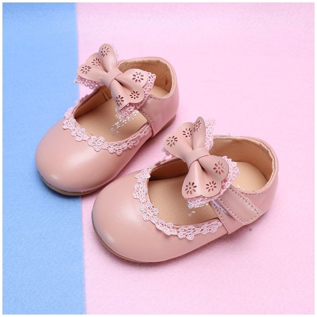 Pantofiori roz pudra cu fundita si danteluta MDBA11-3-p24