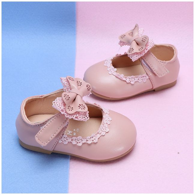 Pantofiori roz pudra cu fundita si danteluta MDBA11-3-p24