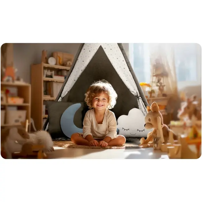 Cort de joaca pentru copii cu ghirlanda, salteluta si 3 pernite nukido 116 x 116 x 165 cm - gri edeedi740600