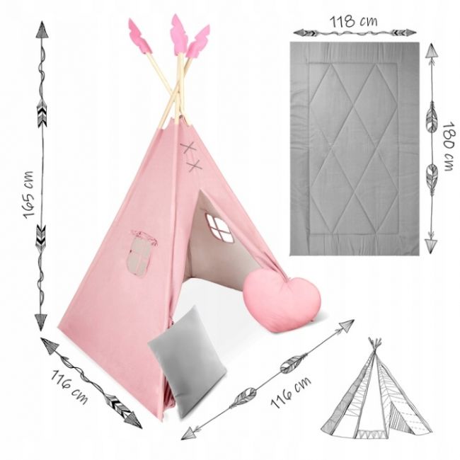 Cort de joaca pentru copii cu ghirlanda si 2 pernite nukido 116 x 116 x 165 cm - roz edeedi740604