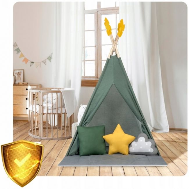 Cort de joaca pentru copii cu ghirlanda si 3 pernite nukido 116 x 116 x 165 cm - verde edeedi740603