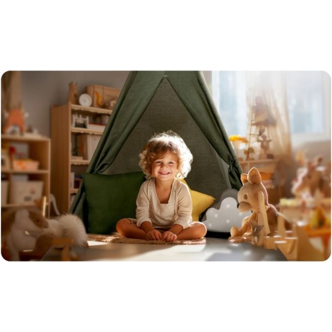Cort de joaca pentru copii cu ghirlanda si 3 pernite nukido 116 x 116 x 165 cm - verde edeedi740603