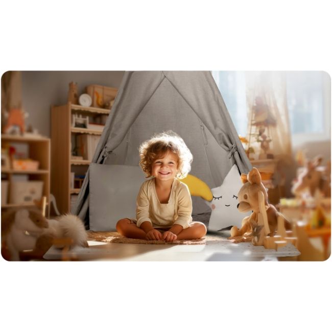 Cort de joaca pentru copii cu salteluta si 3 pernite nukido 116 x 116 x 165 cm - gri edeedi740601