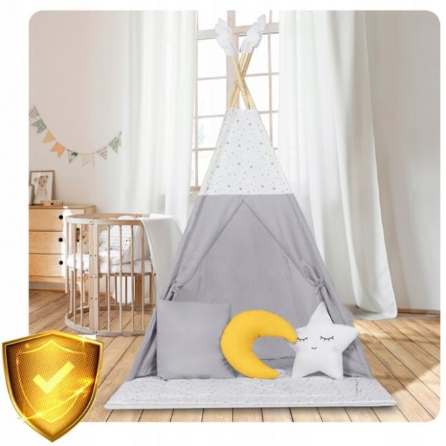 Cort de joaca pentru copii cu salteluta si 3 pernite nukido 116 x 116 x 165 cm - gri edeedi740601