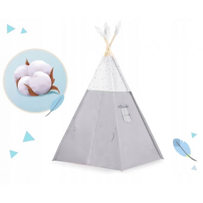 Cort de joaca pentru copii cu salteluta si 3 pernite nukido 116 x 116 x 165 cm - gri edeedi740601
