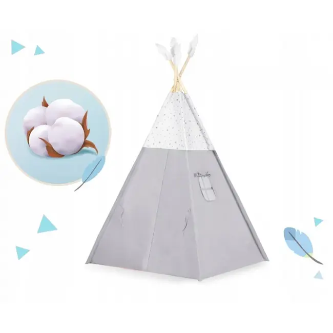 Cort de joaca pentru copii cu salteluta si 3 pernite nukido 116 x 116 x 165 cm - gri edeedi740601
