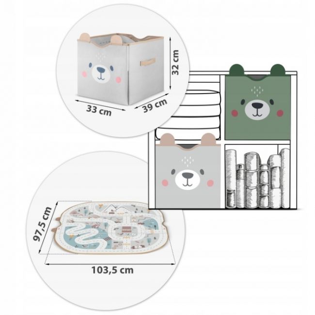 Cos de depozitare 2 in 1 cu salteluta de joaca pentru copii nukido - gri edeedi740801