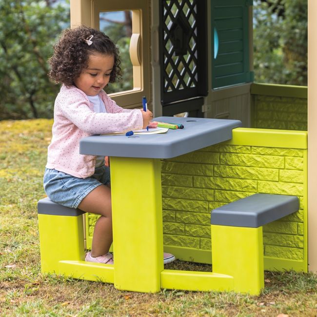 Masa de picnic cu doua banci smoby pentru casuta verde hubs7600810920