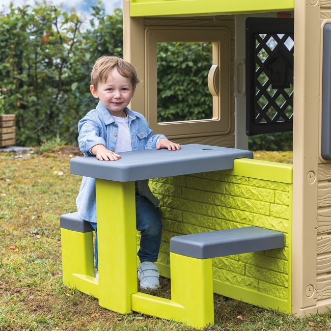 Masa de picnic cu doua banci smoby pentru casuta verde hubs7600810920