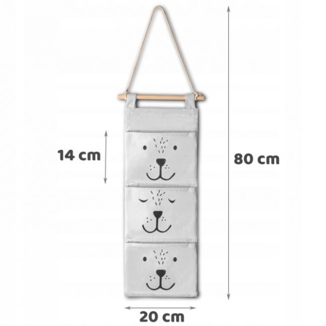Organizator textil de perete cu 3 compartimente nukido nk-403 - gri edeedi740320