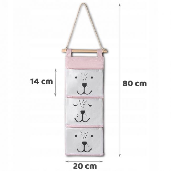 Organizator textil de perete cu 3 compartimente nukido nk-403 - roz edeedi740321