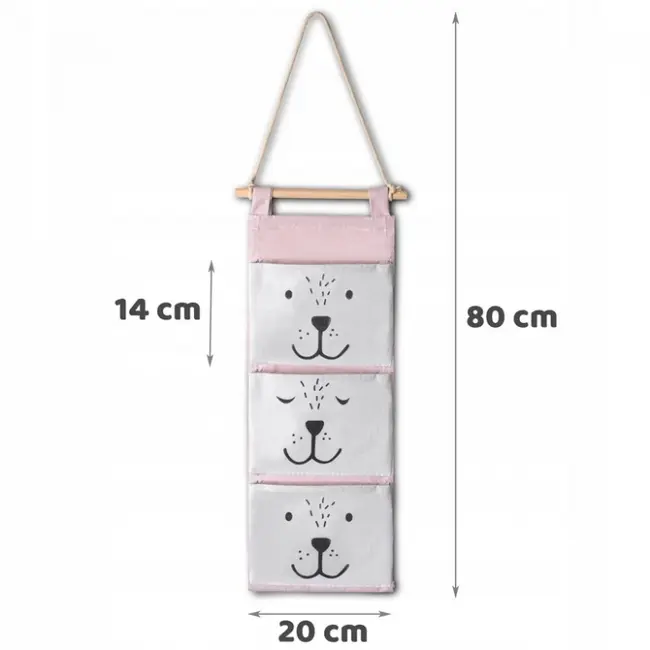 Organizator textil de perete cu 3 compartimente nukido nk-403 - roz edeedi740321