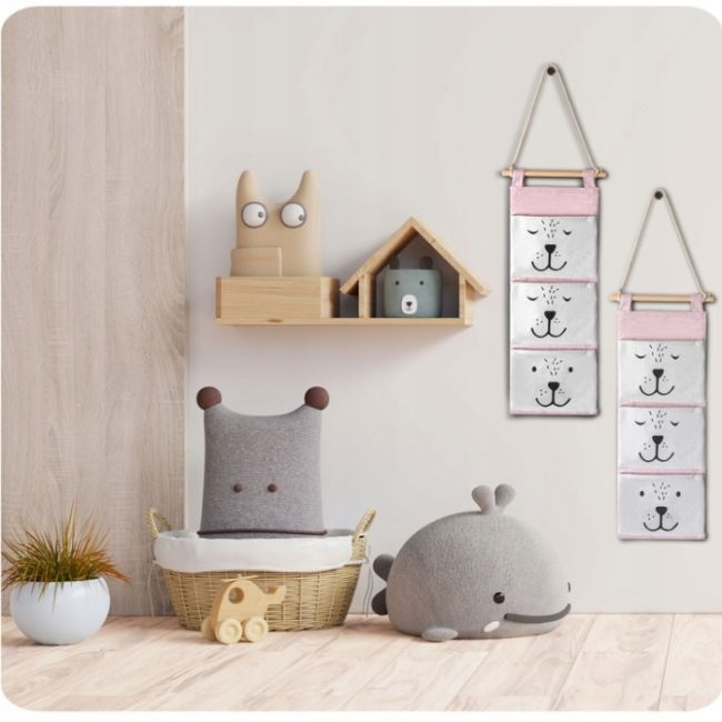 Organizator textil de perete cu 3 compartimente nukido nk-403 - roz edeedi740321