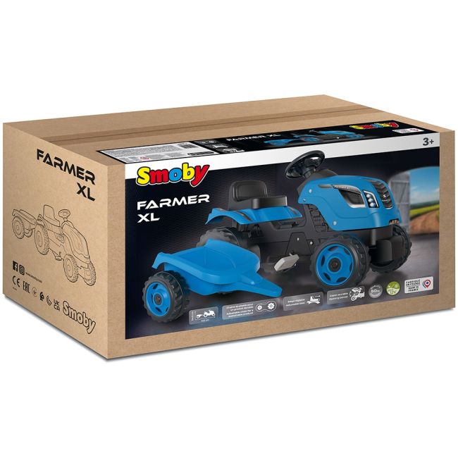 Tractor cu pedale si remorca smoby farmer xl albastru hubs7600710129