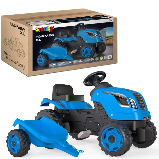 Tractor cu pedale si remorca smoby farmer xl albastru hubs7600710129