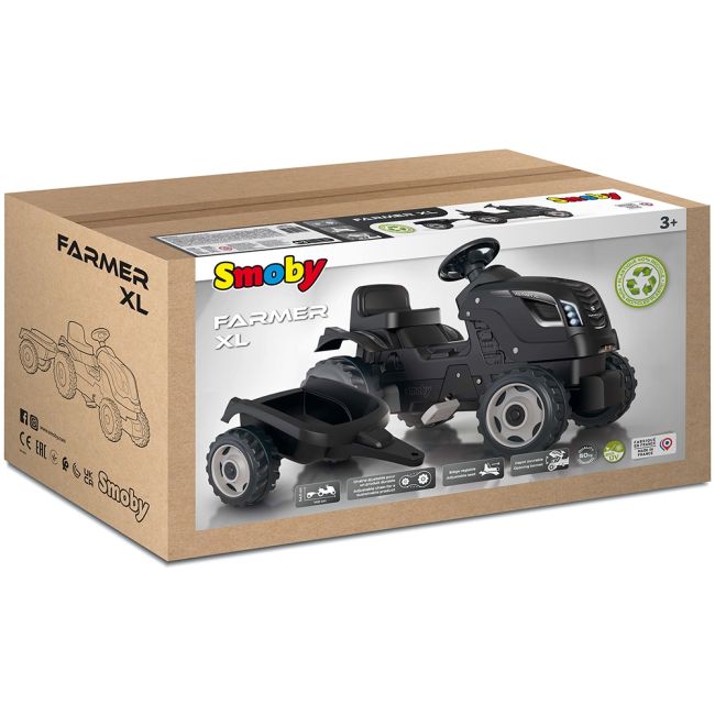 Tractor cu pedale si remorca smoby farmer xl negru hubs7600710131