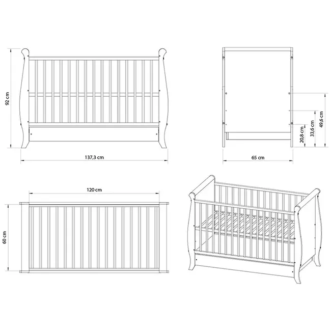 Patut copii din lemn hubners mara 120x60 cm alb cu sertar hubphmar12als