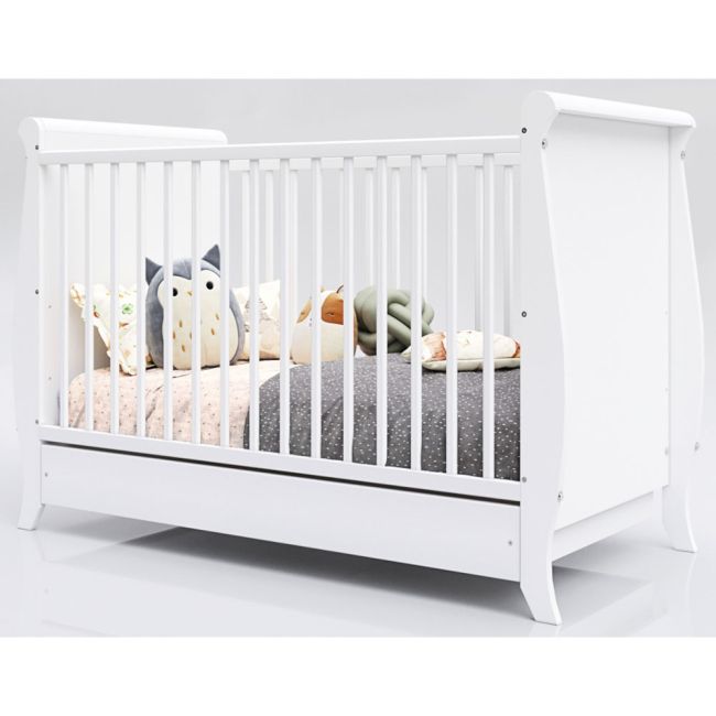 Patut copii din lemn hubners mara 120x60 cm alb cu sertar hubphmar12als