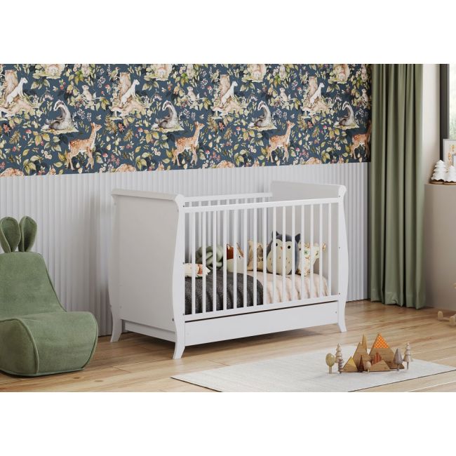 Patut copii din lemn hubners mara 120x60 cm alb cu sertar hubphmar12als