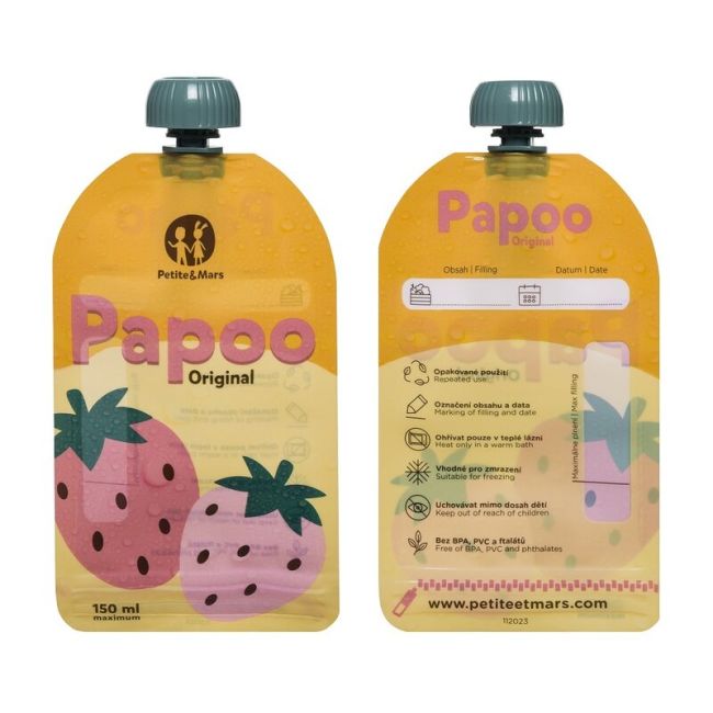 Set de pungi, Petite&Mars, Papoo, Pentru mancare, Reutilizabile, Perfect pentru calatorii, Fara BPA, 150 ml, Multicolor BYN901999