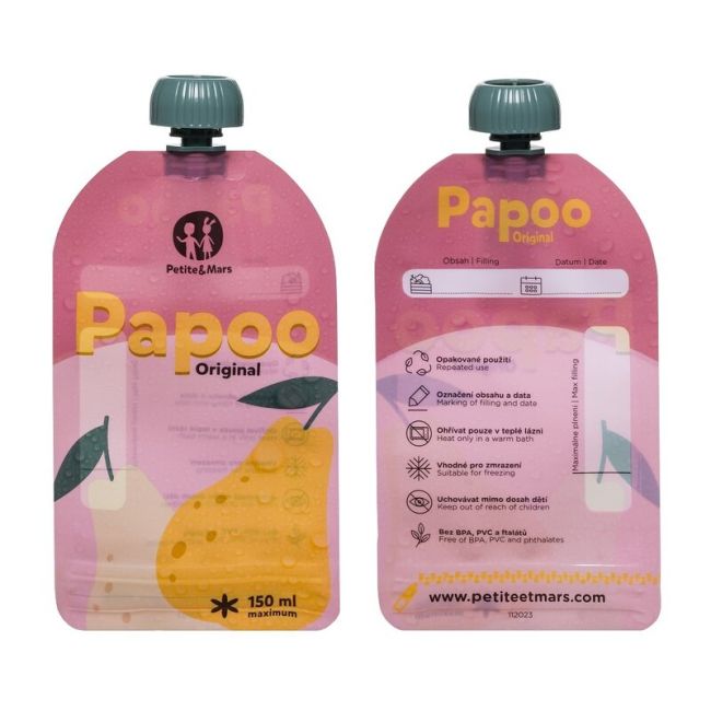 Set de pungi, Petite&Mars, Papoo, Pentru mancare, Reutilizabile, Perfect pentru calatorii, Fara BPA, 150 ml, Multicolor BYN901999