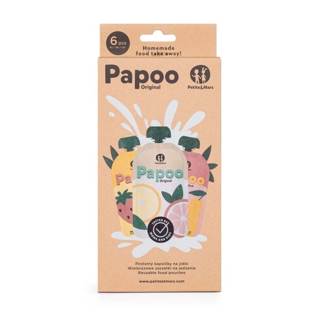 Set de pungi, Petite&Mars, Papoo, Pentru mancare, Reutilizabile, Perfect pentru calatorii, Fara BPA, 150 ml, Multicolor BYN901999