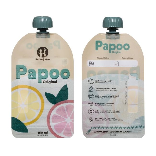 Set de pungi, Petite&Mars, Papoo, Pentru mancare, Reutilizabile, Perfect pentru calatorii, Fara BPA, 150 ml, Multicolor BYN901999