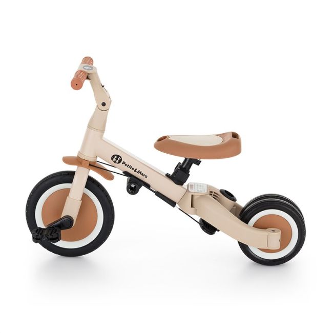 Tricicleta, Petite&Mars, Turbo, 5 in 1, Multifunctionala, Vehicul de impins, Bicicleta cu/fara pedale, Cu maner detasabil, Roti din cauciuc, Pana la 25 kg, 1.5-5 ani, Bej BYN613818