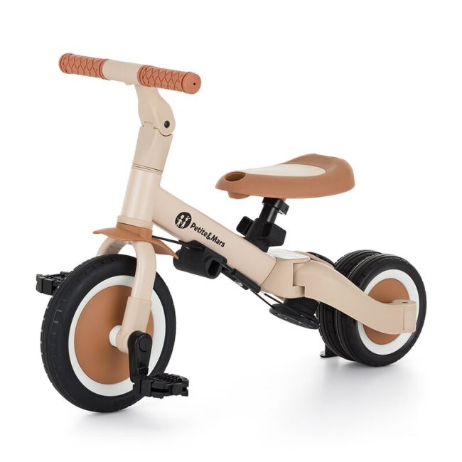 Tricicleta, Petite&Mars, Turbo, 5 in 1, Multifunctionala, Vehicul de impins, Bicicleta cu/fara pedale, Cu maner detasabil, Roti din cauciuc, Pana la 25 kg, 1.5-5 ani, Bej BYN613818