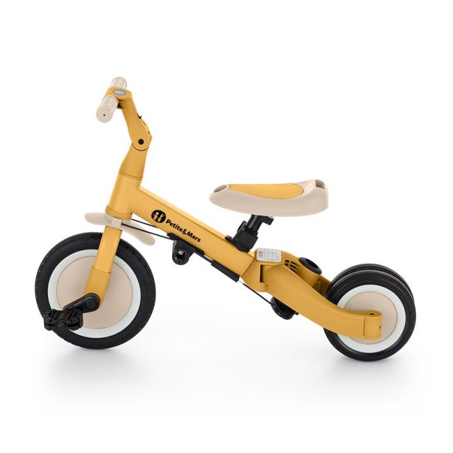 Tricicleta, Petite&Mars, Turbo, 5 in 1, Multifunctionala, Vehicul de impins, Bicicleta cu/fara pedale, Cu maner detasabil, Roti din cauciuc, Pana la 25 kg, 1.5-5 ani, Ocru BYN613814