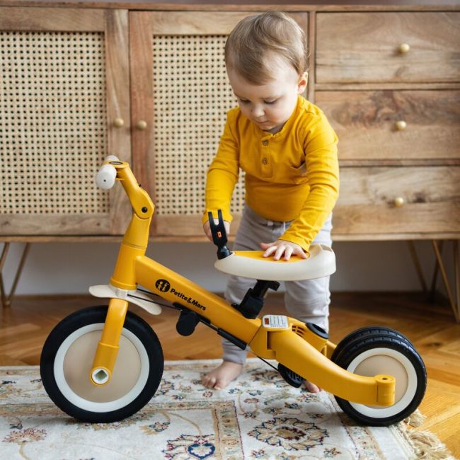 Tricicleta, Petite&Mars, Turbo, 5 in 1, Multifunctionala, Vehicul de impins, Bicicleta cu/fara pedale, Cu maner detasabil, Roti din cauciuc, Pana la 25 kg, 1.5-5 ani, Ocru BYN613814