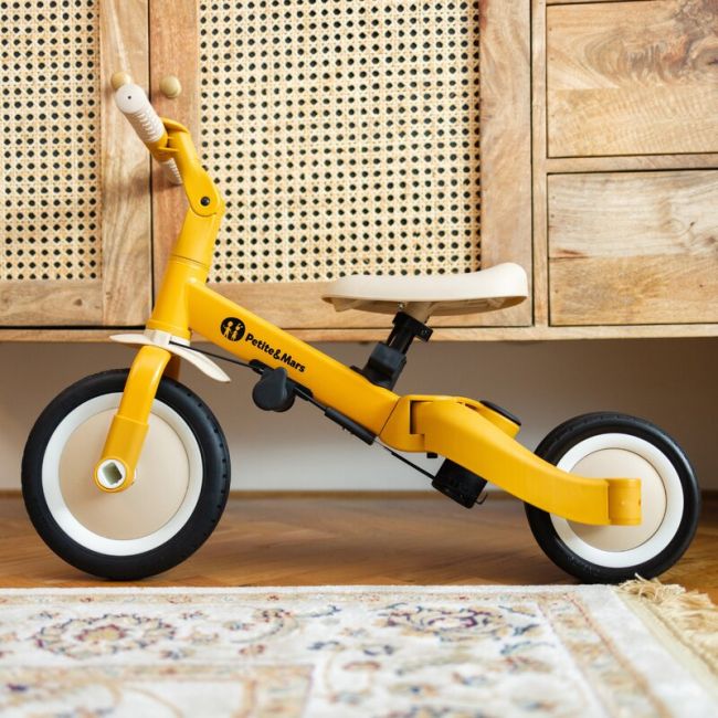 Tricicleta, Petite&Mars, Turbo, 5 in 1, Multifunctionala, Vehicul de impins, Bicicleta cu/fara pedale, Cu maner detasabil, Roti din cauciuc, Pana la 25 kg, 1.5-5 ani, Ocru BYN613814