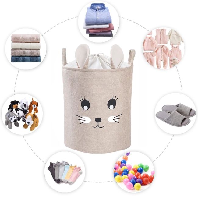 Cos Pliabil Pentru Depozitare Jucarii cu Snur pentru Inchidere, PREMIUM XL, 63 l, Impermeabil, SIPO, Iepure, Bej EKDXB04
