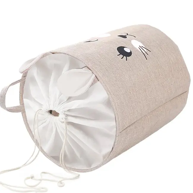 Cos Pliabil Pentru Depozitare Jucarii cu Snur pentru Inchidere, PREMIUM XL, 63 l, Impermeabil, SIPO, Iepure, Bej EKDXB04