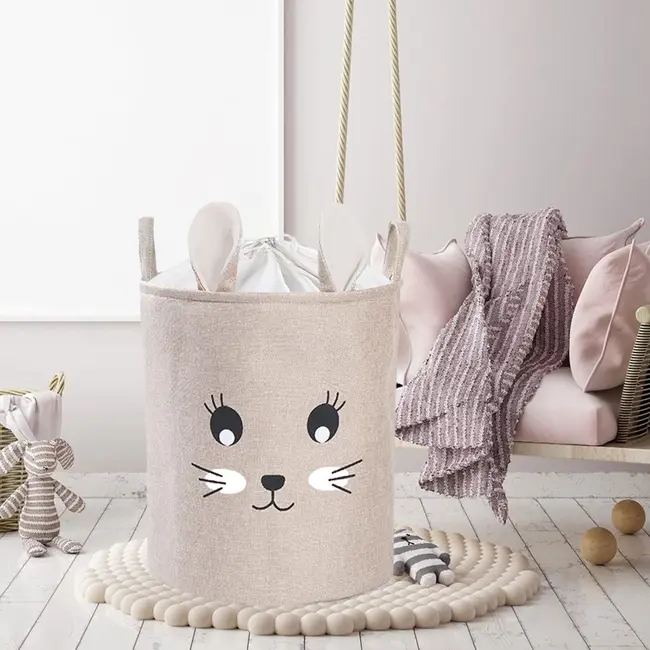 Cos Pliabil Pentru Depozitare Jucarii cu Snur pentru Inchidere, PREMIUM XL, 63 l, Impermeabil, SIPO, Iepure, Bej EKDXB04