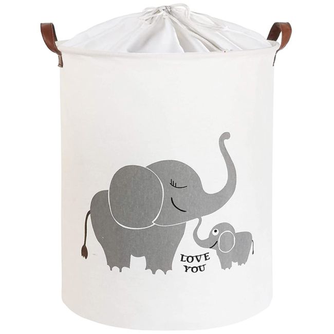Cos Pliabil Pentru Jucarii, Rufe, Bumbac Canvas, Impermeabil, SIPO, 35x42 cm, Bumbac, 43l,  Elefant EKDBT015
