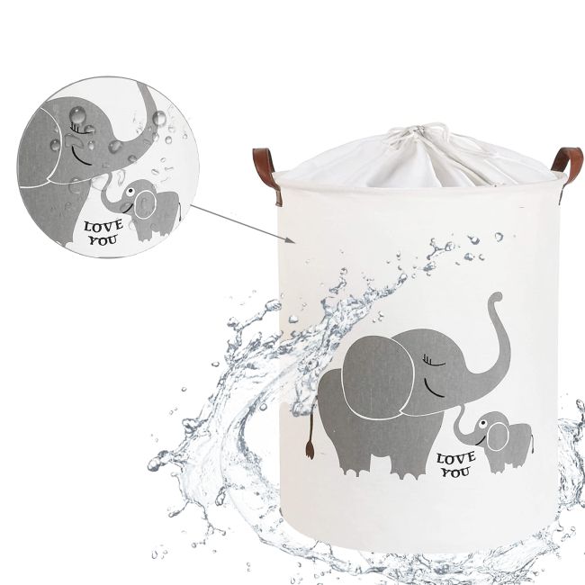 Cos Pliabil Pentru Jucarii, Rufe, Bumbac Canvas, Impermeabil, SIPO, 35x42 cm, Bumbac, 43l,  Elefant EKDBT015