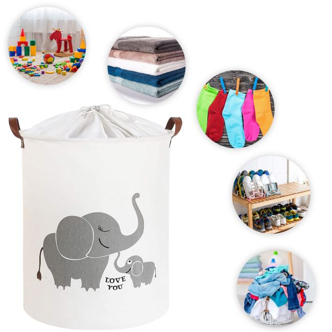 Cos Pliabil Pentru Jucarii, Rufe, Bumbac Canvas, Impermeabil, SIPO, 35x42 cm, Bumbac, 43l,  Elefant EKDBT015