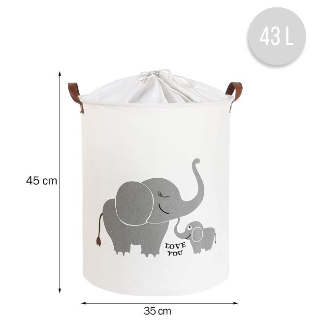 Cos Pliabil Pentru Jucarii, Rufe, Bumbac Canvas, Impermeabil, SIPO, 35x42 cm, Bumbac, 43l,  Elefant EKDBT015